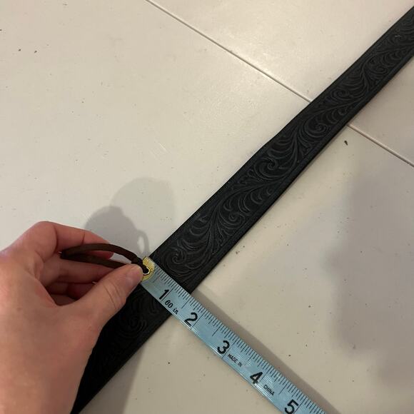 Silver Creek USA Made Floral Tooled Black Genuine Leather Silver Belt Size Large - Picture 9 of 12